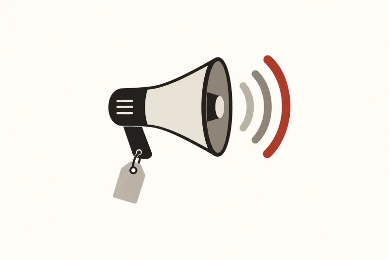 Illustration: a simple megaphone drawn in ink pointing right