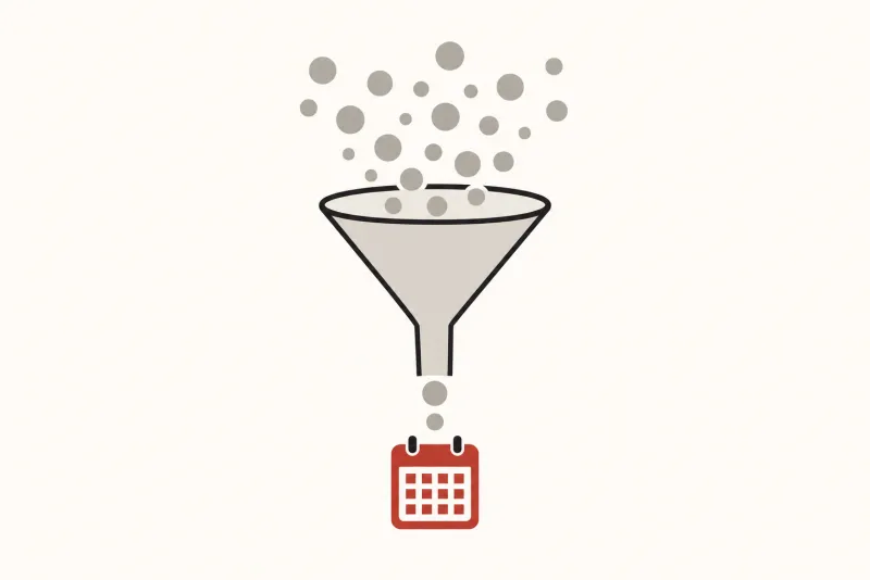 Illustration: a funnel drawn in clean ink lines