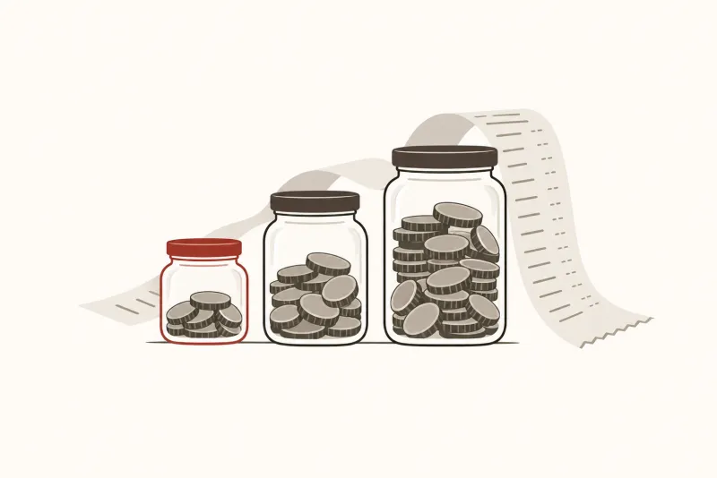 Illustration: three glass jars of different sizes in a row