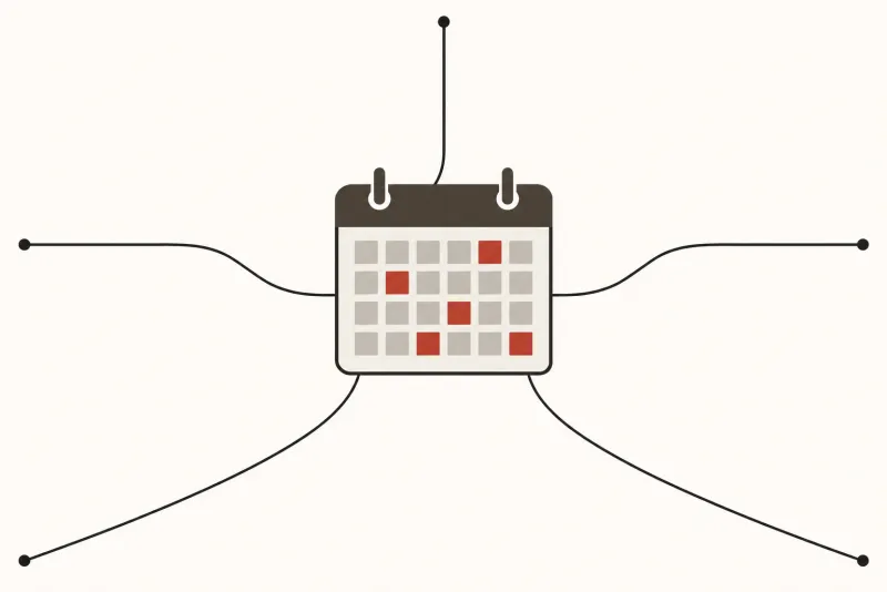 Illustration: a single large calendar page in the centre