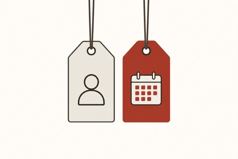 Illustration: two price tags hanging from strings side by side