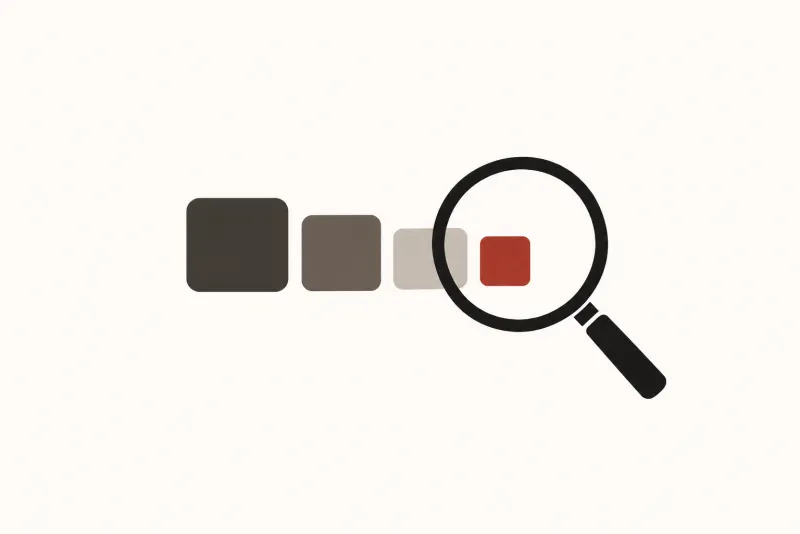 Illustration: a magnifying glass held over a short row of four rounded blocks that shrink in size left to right